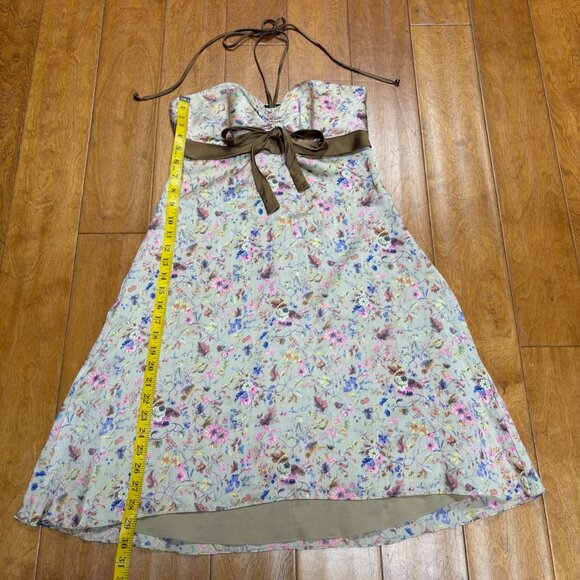 VTG Betsey Johnson Womens Silk Foral Dress Size 6 Halter Shirred Fairy Y2K 90s - Picture 3 of 9
